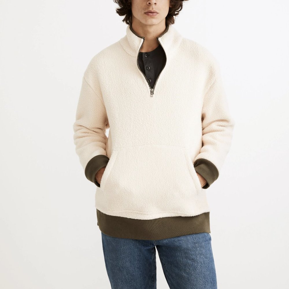 MADEWELL IVORY (RE)SOURCED SHERPA HALF-ZIP SWEATSHIRT